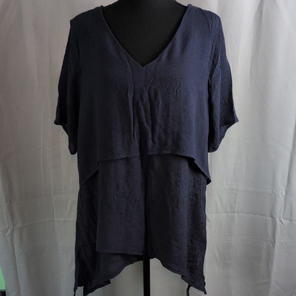 Avenue Blue Asymmetrical Short Sleeve Tunic - Picture 1 of 7